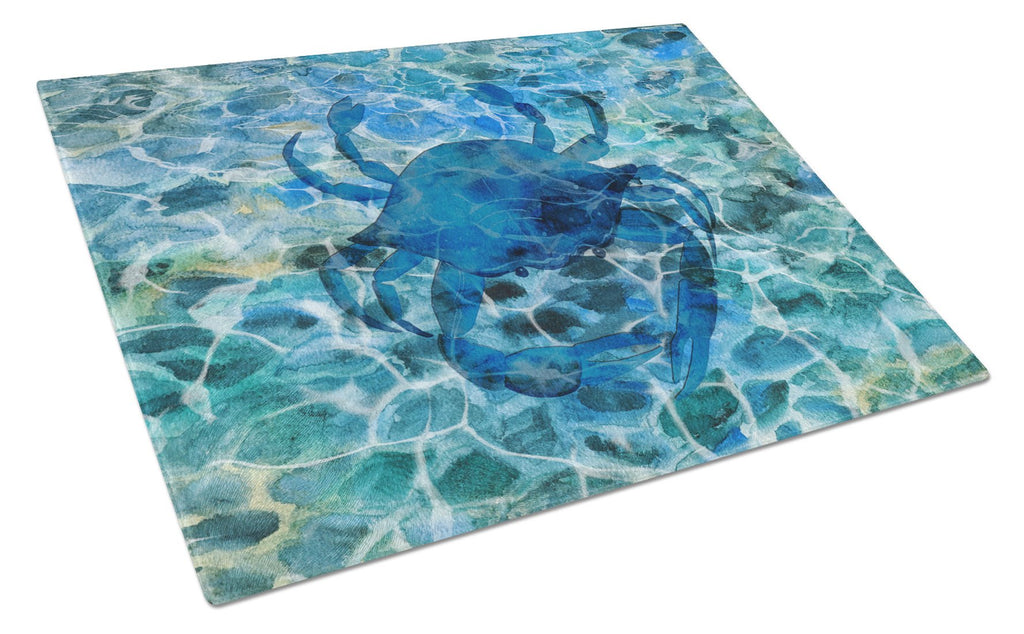 Blue Crab Under Water Cutting Board Tempered Glass Kitchen Cutting Surface, Heat Resistant Chopping, Non-Slip Feet, Food Prep & Serving
