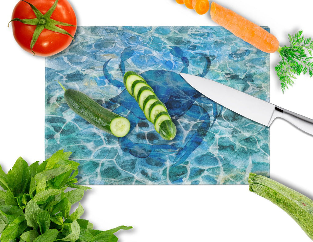 Blue Crab Under Water Cutting Board Tempered Glass Kitchen Cutting Surface, Heat Resistant Chopping, Non-Slip Feet, Food Prep & Serving