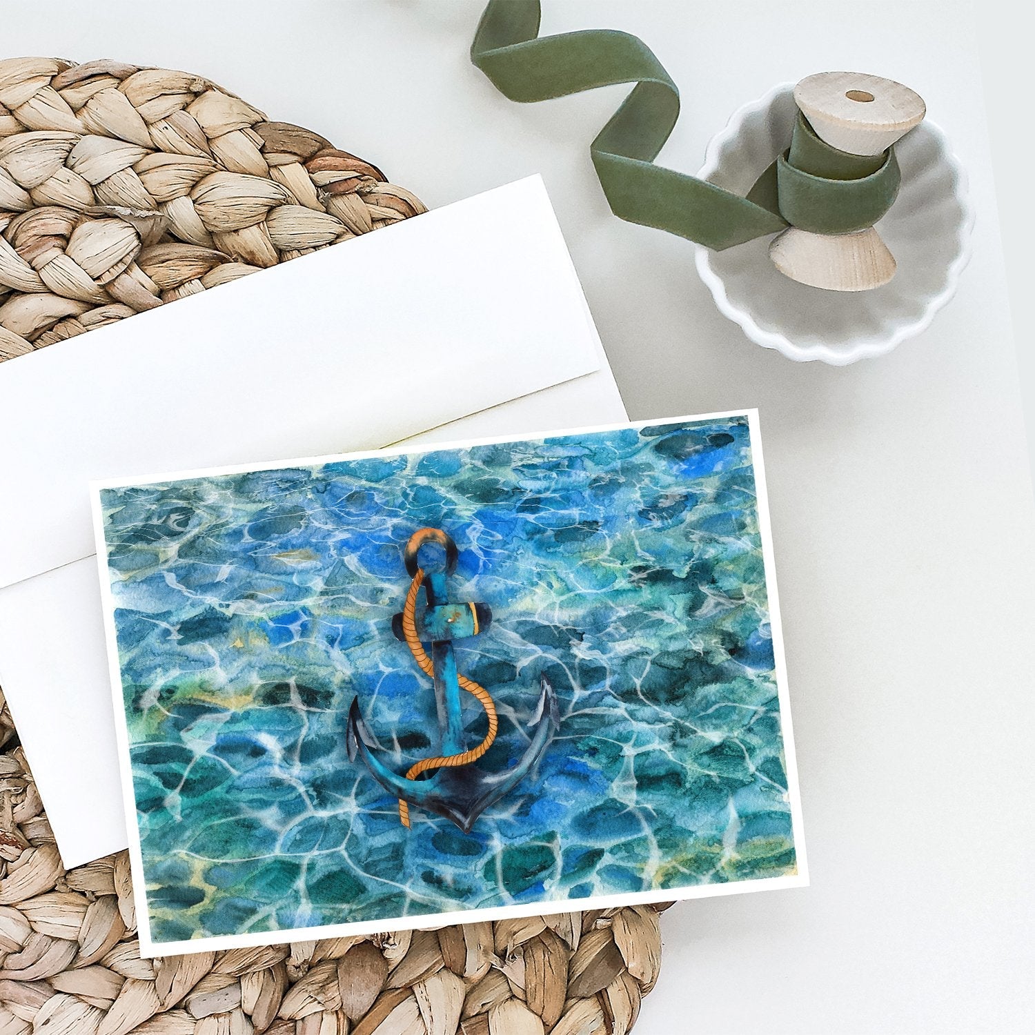 Anchor and Rope Greeting Cards Pack of 8 Blank Cards with Envelopes Whimsical A7 Size 5x7