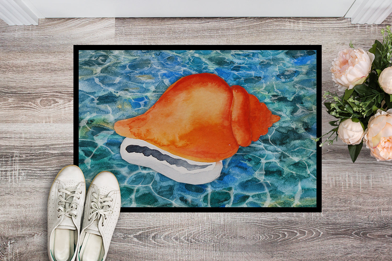 Sea Shell Doormat Indoor Outdoor 24H X 36W Front Door Mat Rugs for Entryway, Non Slip Washable Low Pile,