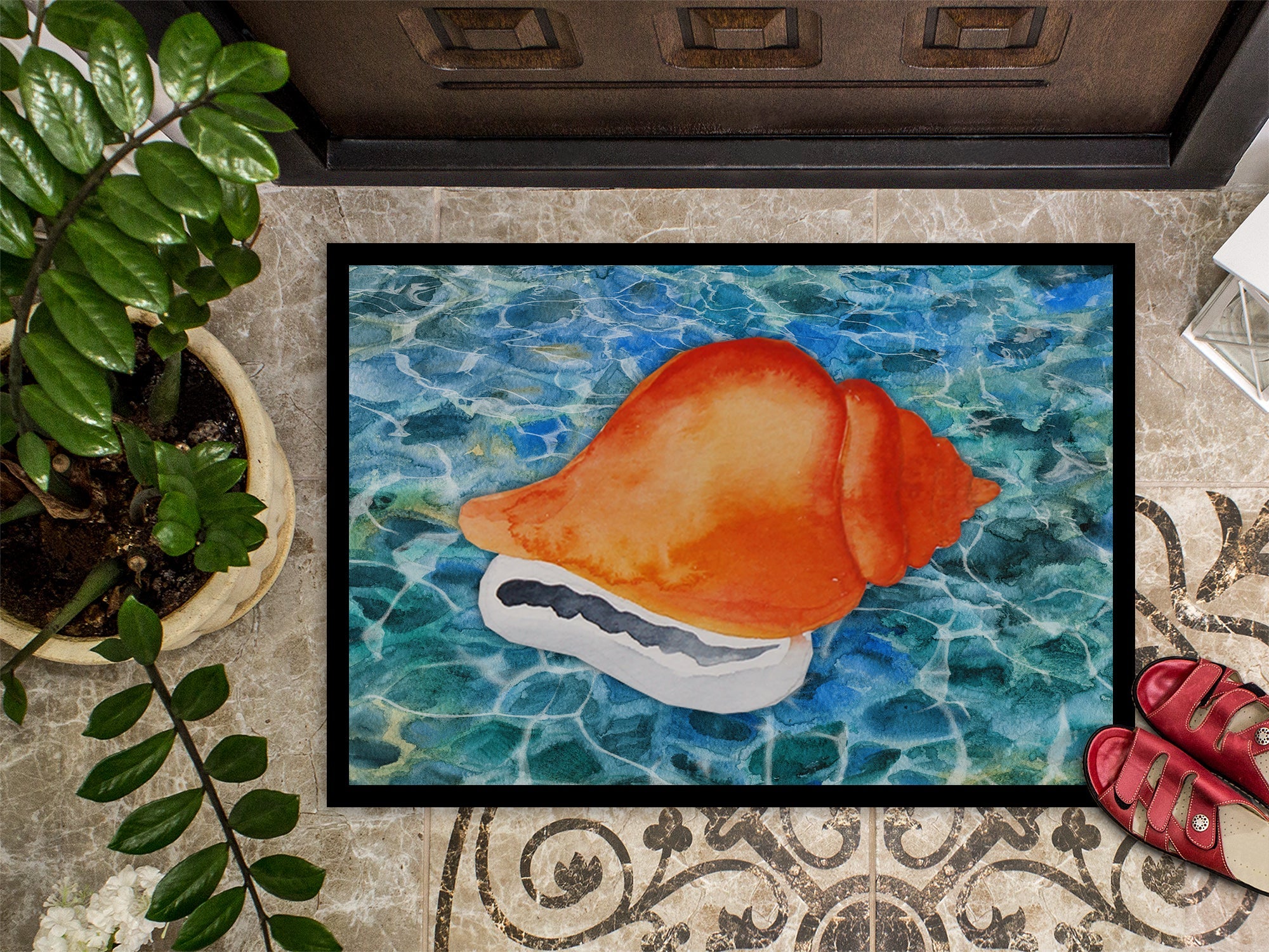 Sea Shell Doormat Indoor Outdoor 24H X 36W Front Door Mat Rugs for Entryway, Non Slip Washable Low Pile,