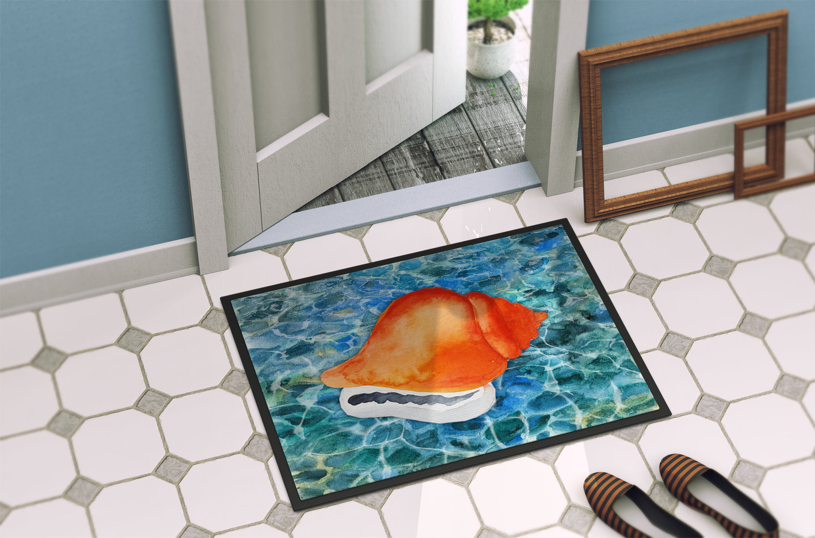Sea Shell Doormat Indoor Outdoor 24H X 36W Front Door Mat Rugs for Entryway, Non Slip Washable Low Pile,