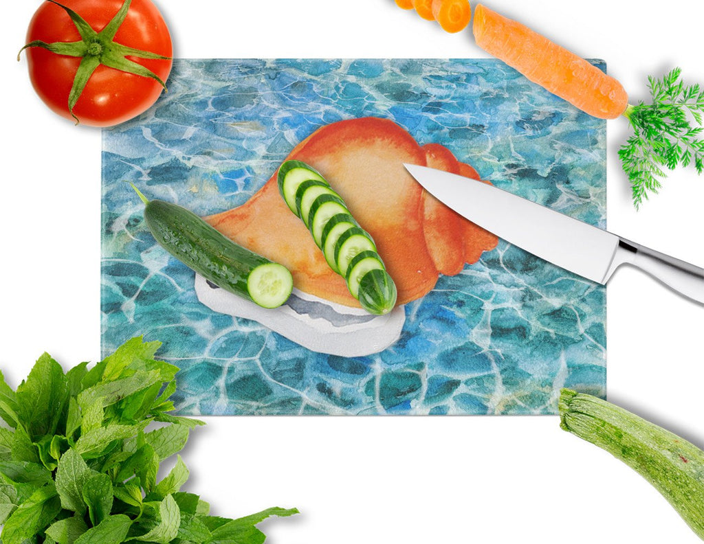 Sea Shell Cutting Board Tempered Glass Kitchen Cutting Surface, Heat Resistant Chopping, Non-Slip Feet, Food Prep & Serving
