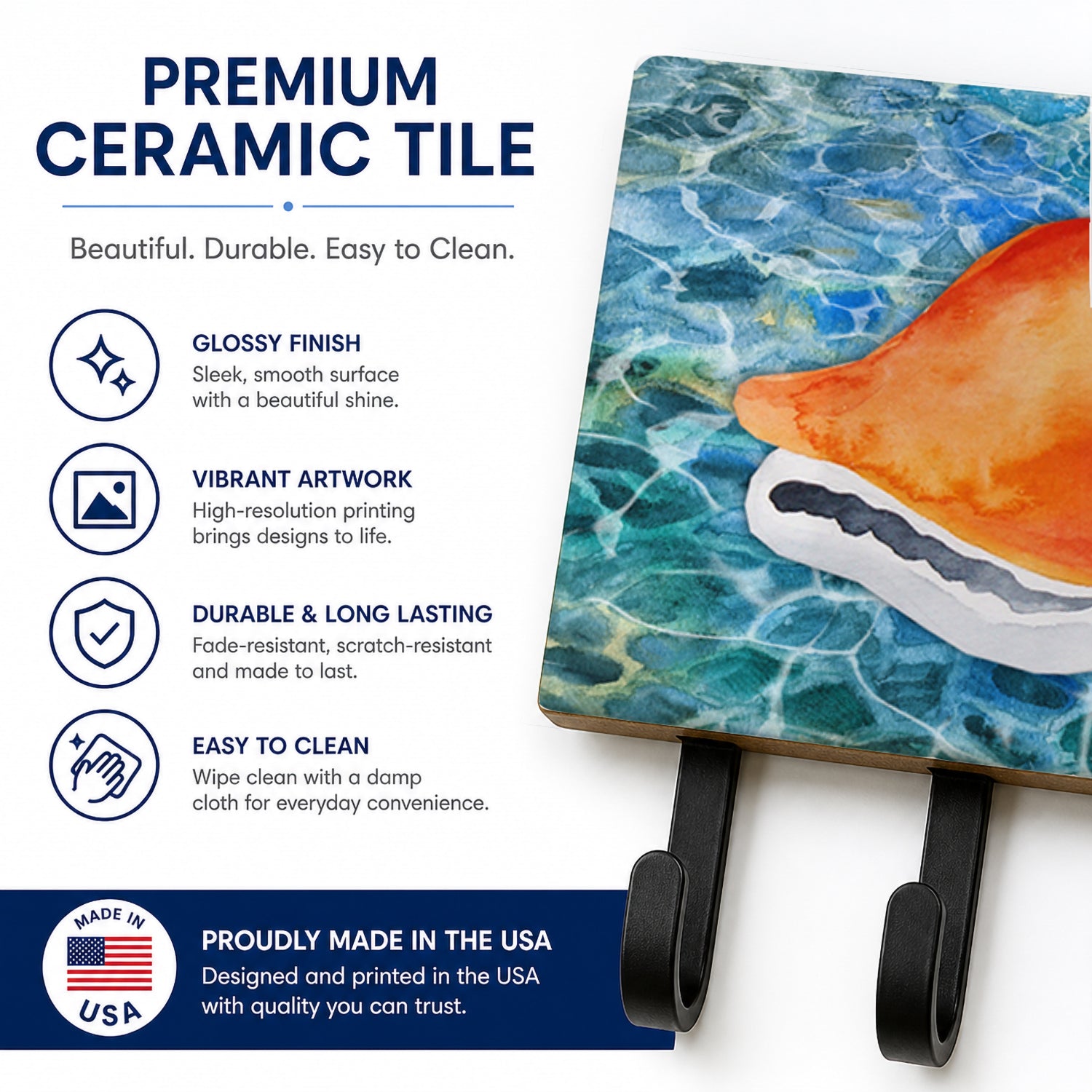 Sea Shell Leash or Key Holder Wall Hooks, Coat Rack Wall Mount, for Hanging Keys, Towels, Aprons, Leashes