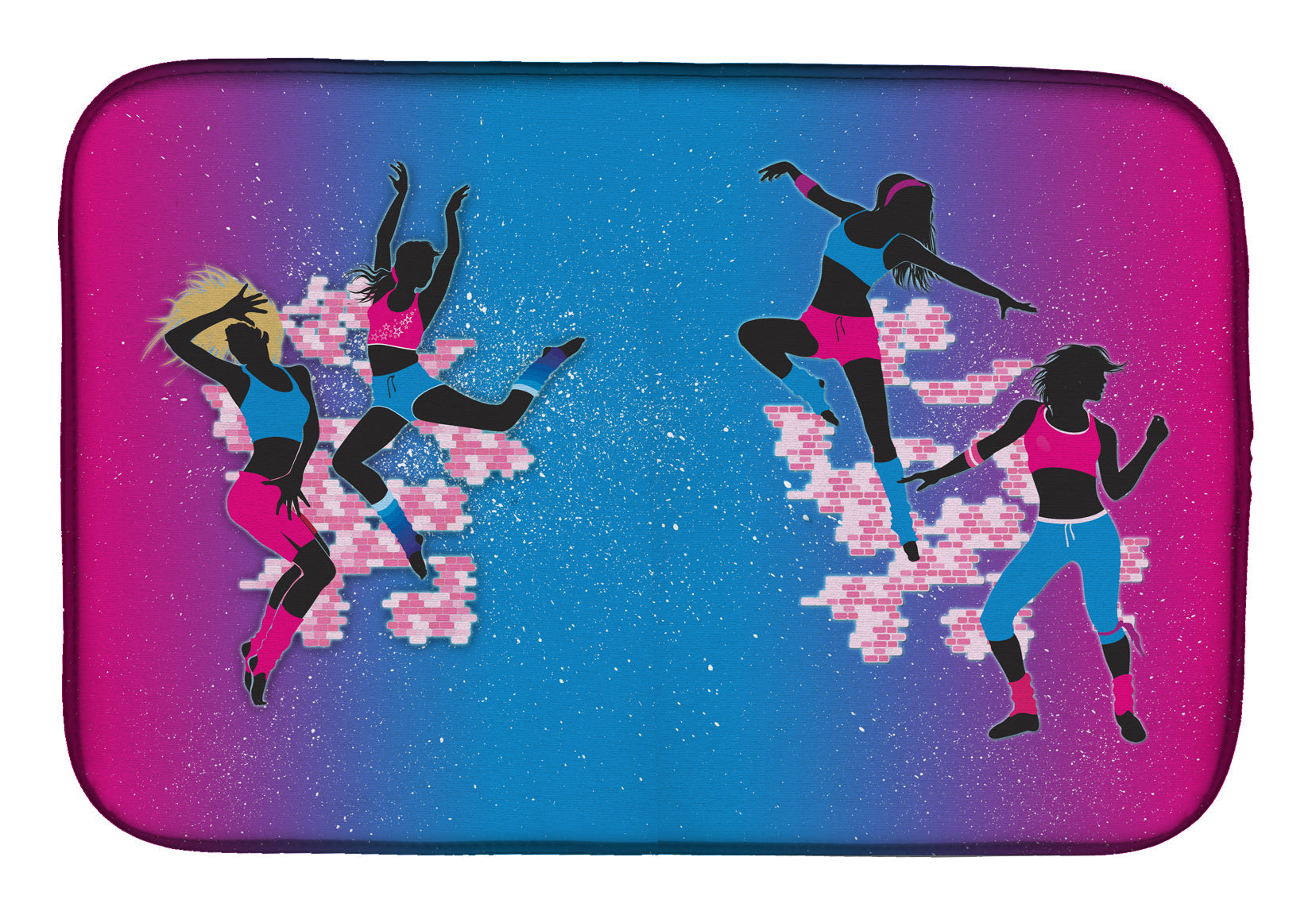Hip Hop in Pink Blue Dish Drying Mat Absorbent Dish Drying Mat Pad for Kitchen Counter Dish Drainer Mat for Countertop, 14 x 21", Multicolor