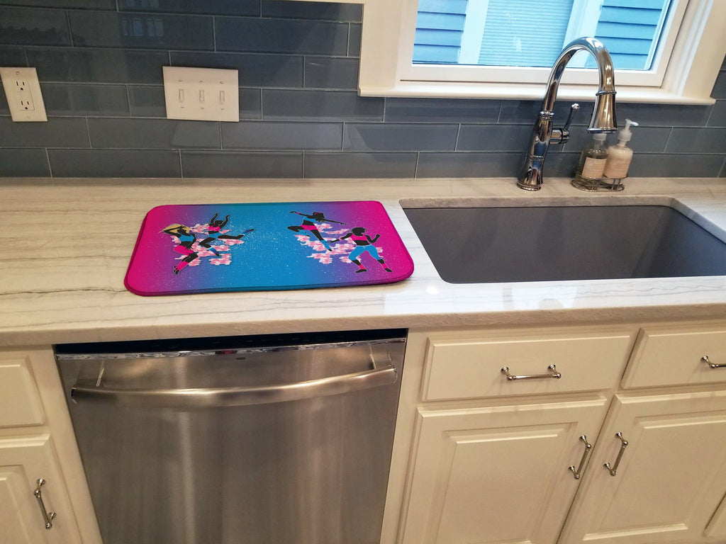 Hip Hop in Pink Blue Dish Drying Mat Absorbent Dish Drying Mat Pad for Kitchen Counter Dish Drainer Mat for Countertop, 14 x 21", Multicolor