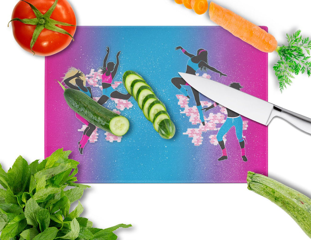 Hip Hop in Pink Blue Cutting Board Tempered Glass Kitchen Cutting Surface, Heat Resistant Chopping, Non-Slip Feet, Food Prep & Serving