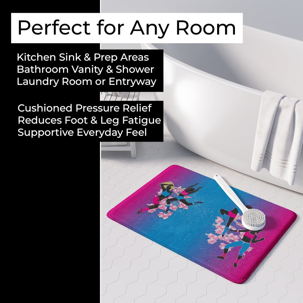 Hip Hop in Pink Blue Memory Foam Kitchen Mat Machine Washable Anti-Fatigue Cushion Comfort Bath or Kitchen Rug
