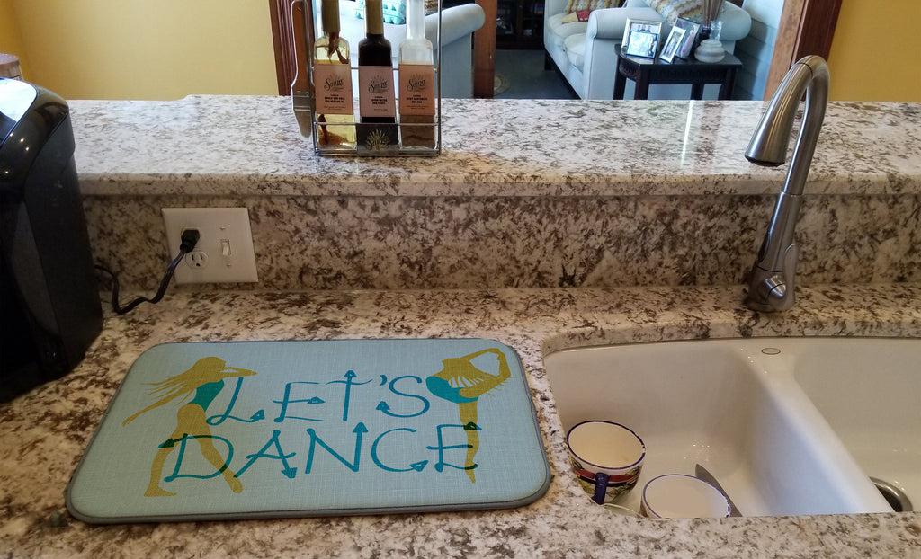 Let's Dance Linen Teal Dish Drying Mat Absorbent Dish Drying Mat Pad for Kitchen Counter Dish Drainer Mat for Countertop, 14 x 21", Multicolor