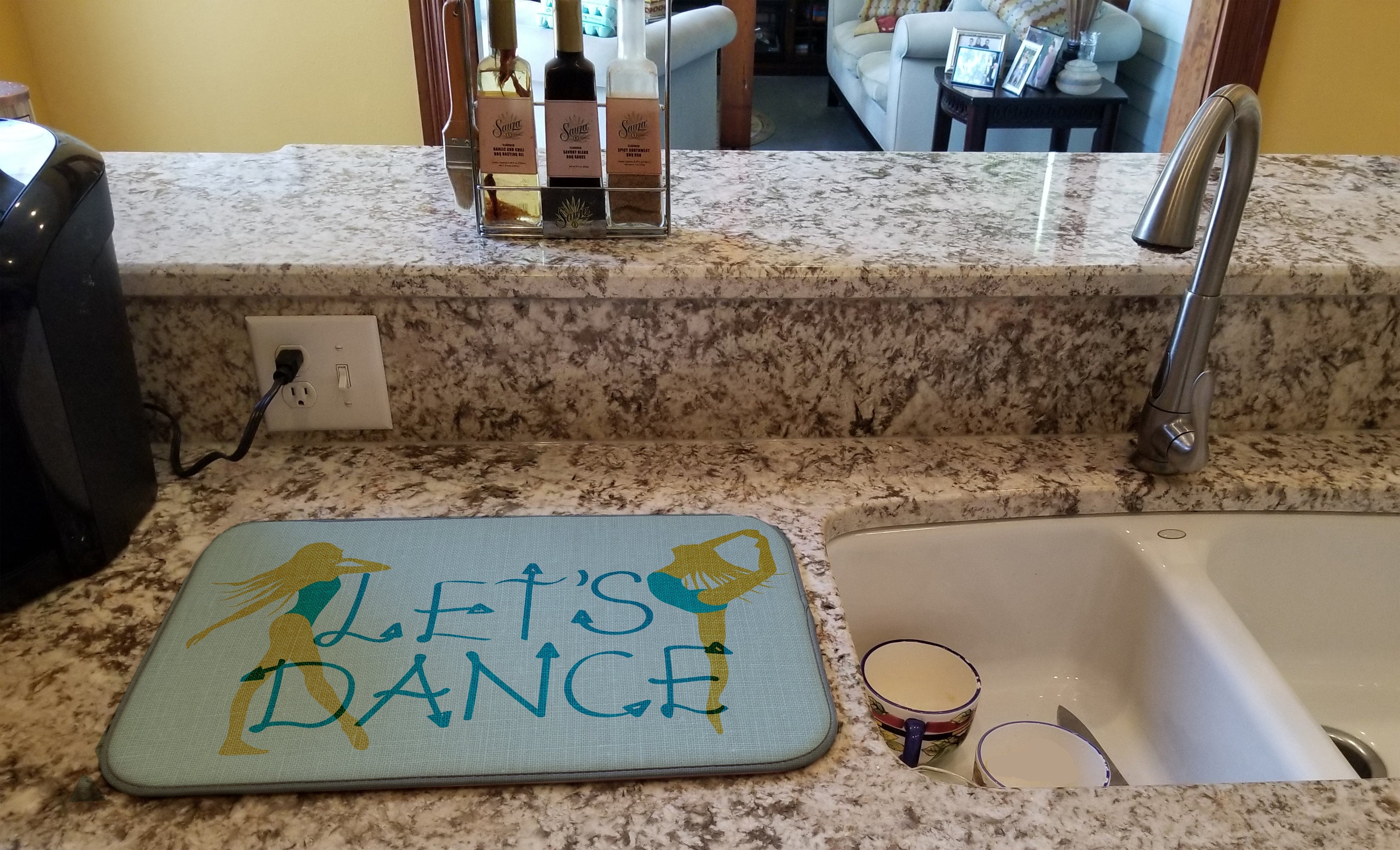 Let's Dance Linen Teal Dish Drying Mat Absorbent Dish Drying Mat Pad for Kitchen Counter Dish Drainer Mat for Countertop, 14 x 21", Multicolor