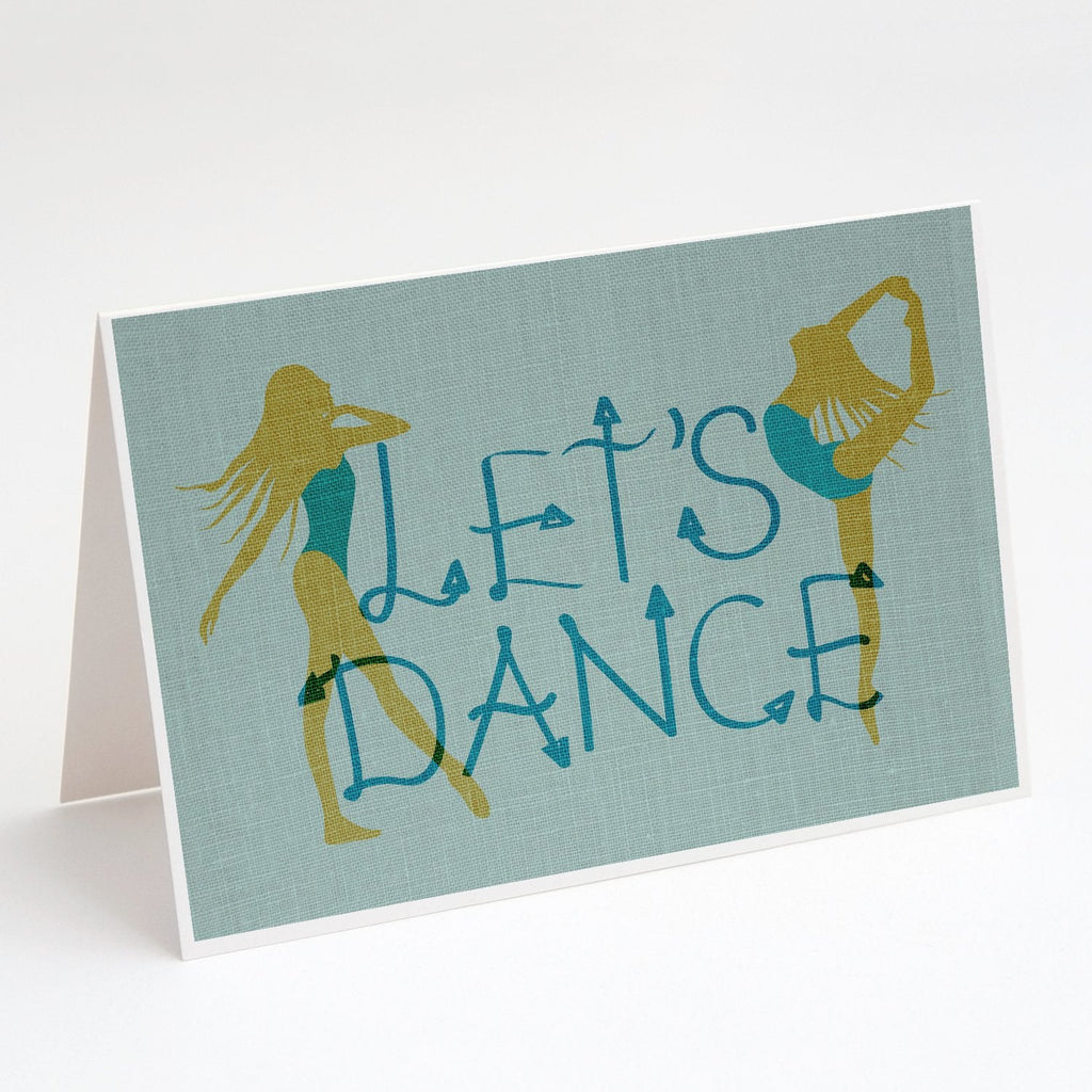 Let's Dance Linen Teal Greeting Cards Pack of 8 Blank Cards with Envelopes Whimsical A7 Size 5x7