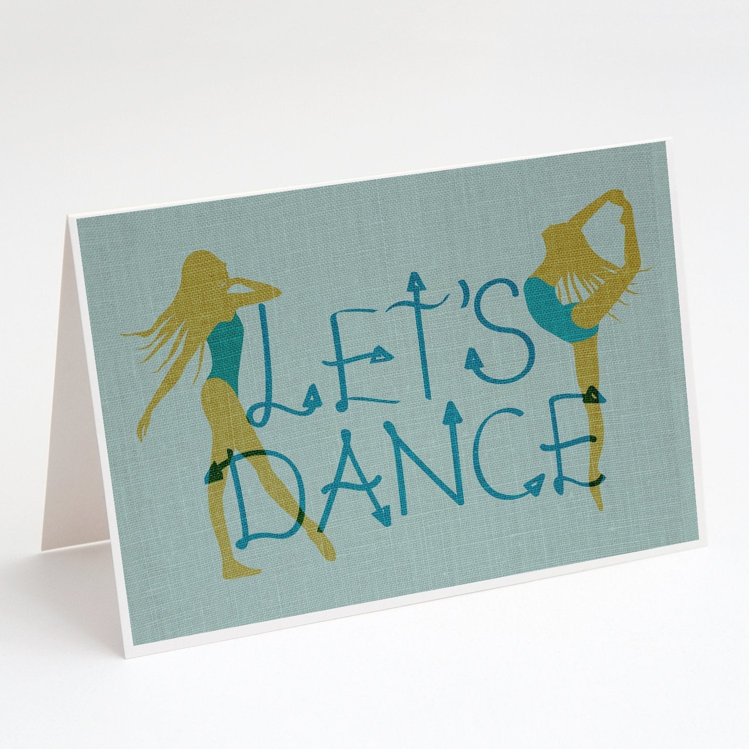 Let's Dance Linen Teal Greeting Cards Pack of 8 Blank Cards with Envelopes Whimsical A7 Size 5x7