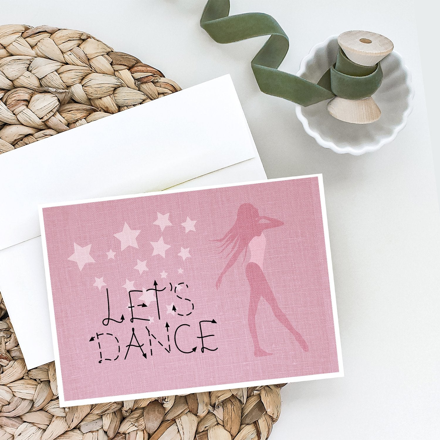 Let's Dance Linen Pink Greeting Cards Pack of 8 Blank Cards with Envelopes Whimsical A7 Size 5x7