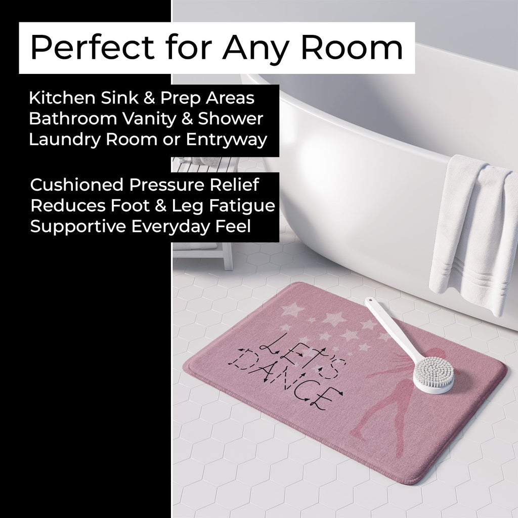 Let's Dance Linen Pink Memory Foam Kitchen Mat Machine Washable Anti-Fatigue Cushion Comfort Bath or Kitchen Rug