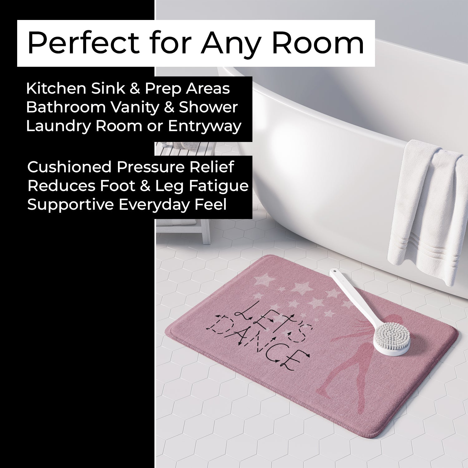 Let's Dance Linen Pink Memory Foam Kitchen Mat Machine Washable Anti-Fatigue Cushion Comfort Bath or Kitchen Rug