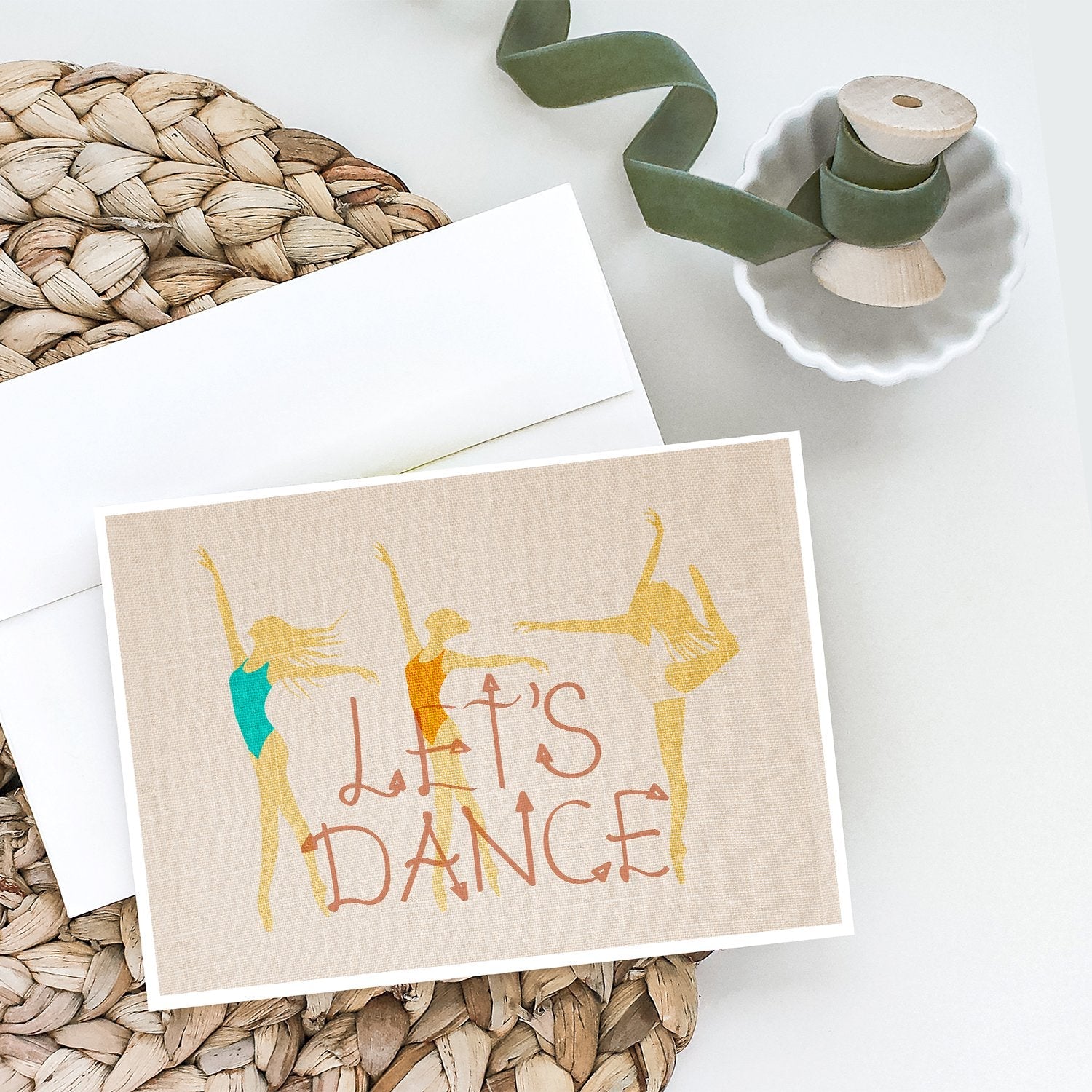 Let's Dance Linen Light Greeting Cards Pack of 8 Blank Cards with Envelopes Whimsical A7 Size 5x7