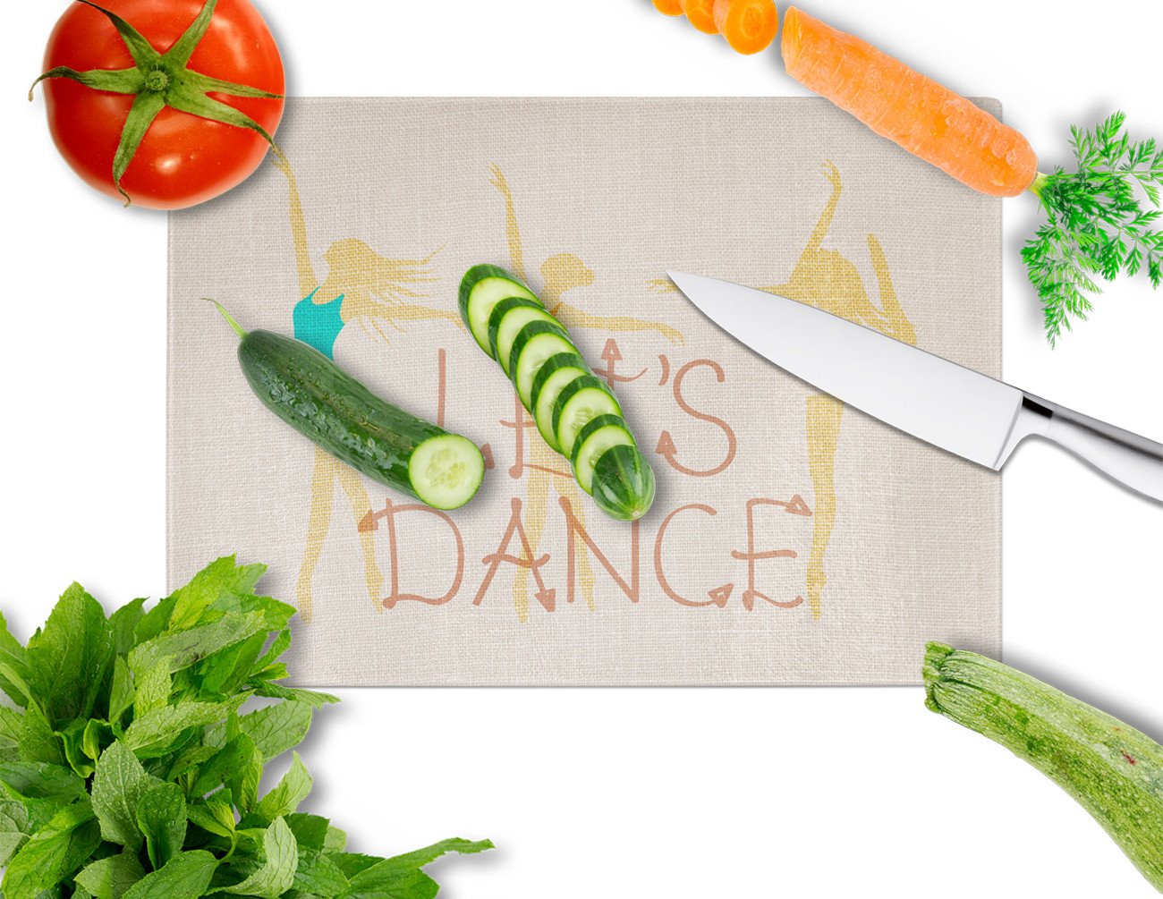 Let's Dance Linen Light Cutting Board Tempered Glass Kitchen Cutting Surface, Heat Resistant Chopping, Non-Slip Feet, Food Prep & Serving