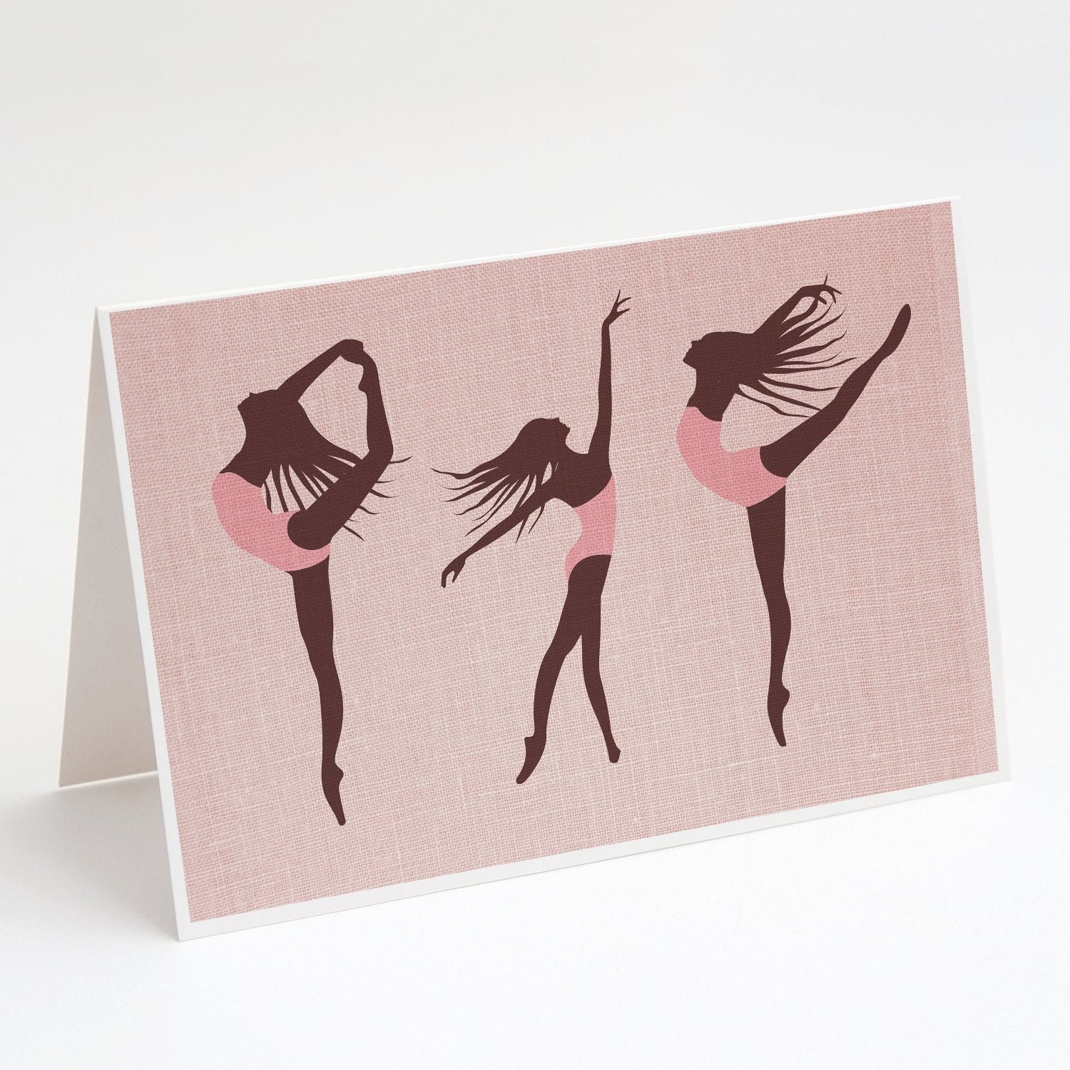 Dancers Linen Pink Greeting Cards Pack of 8 Blank Cards with Envelopes Whimsical A7 Size 5x7