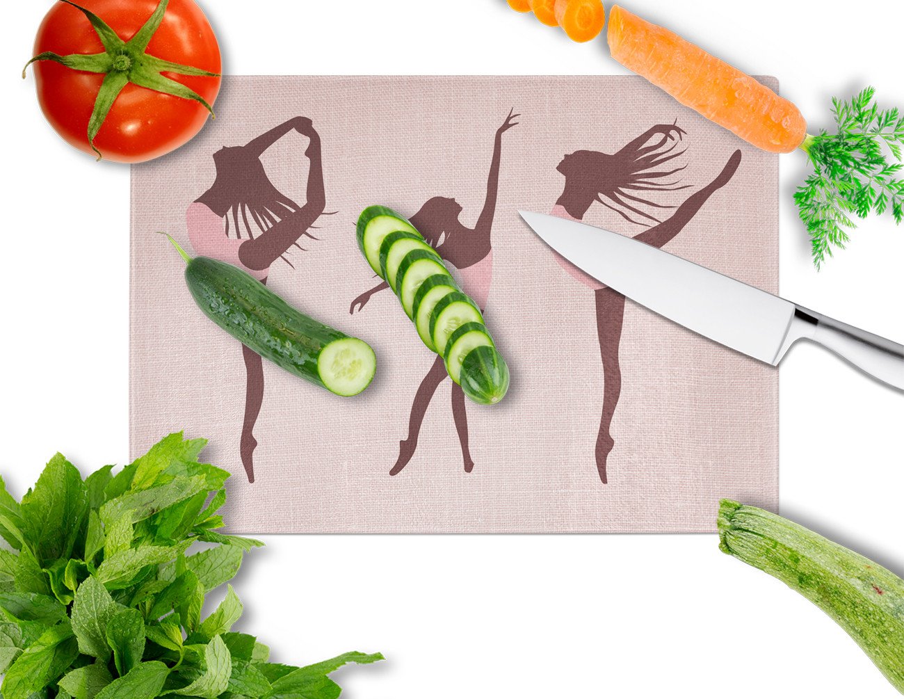 Dancers Linen Pink Cutting Board Tempered Glass Kitchen Cutting Surface, Heat Resistant Chopping, Non-Slip Feet, Food Prep & Serving
