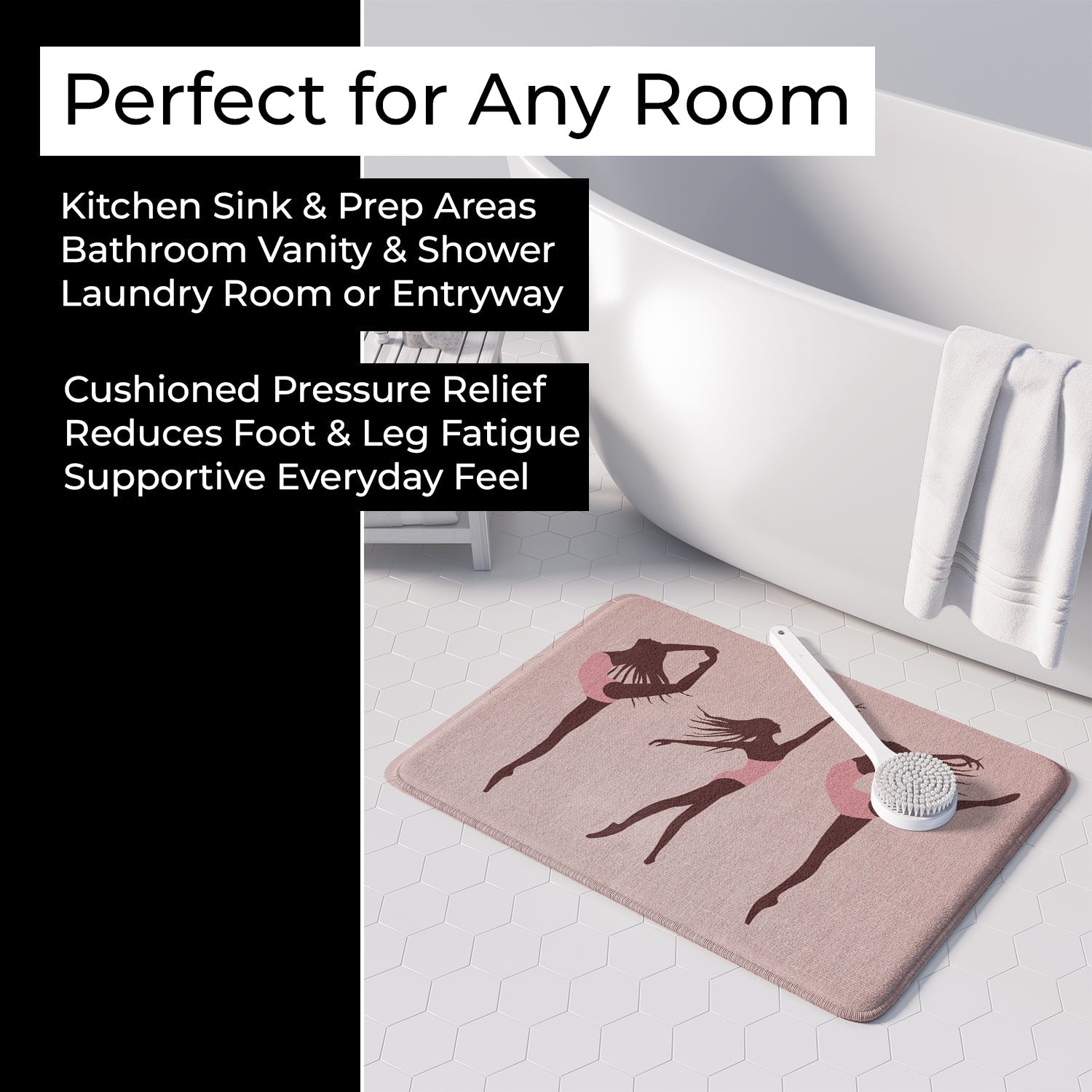 Dancers Linen Pink Memory Foam Kitchen Mat Machine Washable Anti-Fatigue Cushion Comfort Bath or Kitchen Rug