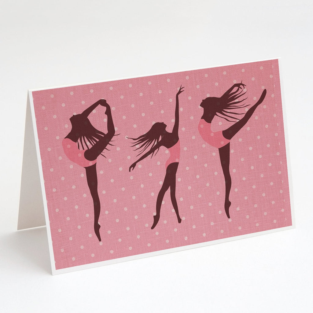 Dancers Linen Pink Polkadots Greeting Cards Pack of 8 Blank Cards with Envelopes Whimsical A7 Size 5x7