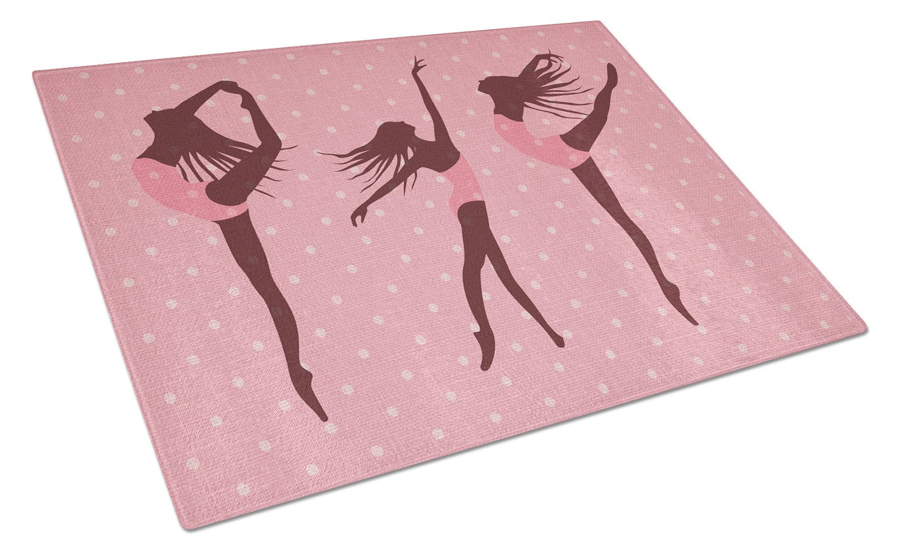 Dancers Linen Pink Polkadots Cutting Board Tempered Glass Kitchen Cutting Surface, Heat Resistant Chopping, Non-Slip Feet, Food Prep & Serving