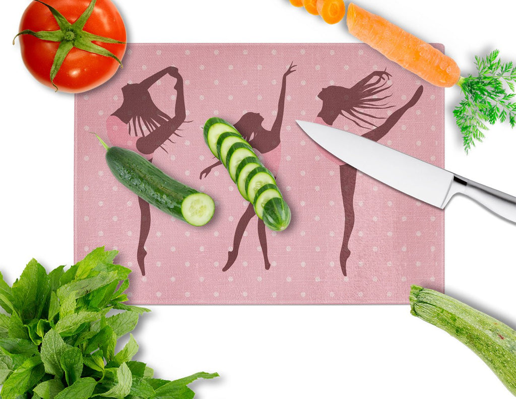 Dancers Linen Pink Polkadots Cutting Board Tempered Glass Kitchen Cutting Surface, Heat Resistant Chopping, Non-Slip Feet, Food Prep & Serving