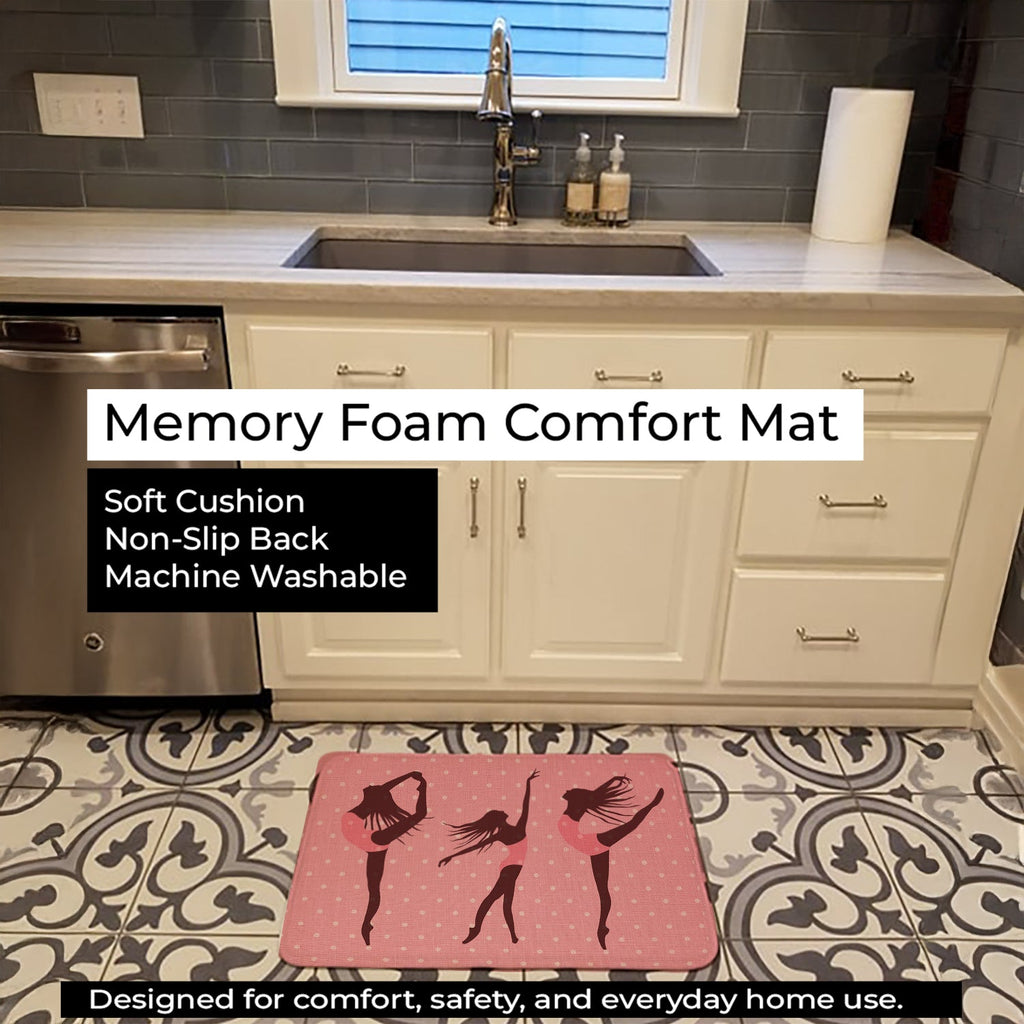Dancers Linen Pink Polkadots Memory Foam Kitchen Mat Machine Washable Anti-Fatigue Cushion Comfort Bath or Kitchen Rug