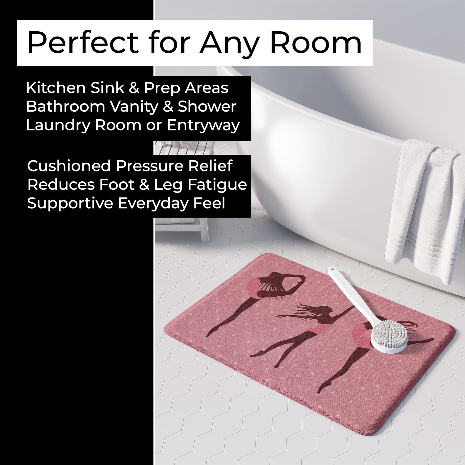 Dancers Linen Pink Polkadots Memory Foam Kitchen Mat Machine Washable Anti-Fatigue Cushion Comfort Bath or Kitchen Rug