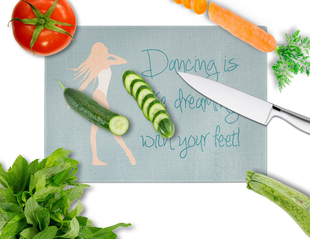 Dancing is Like Dreaming Cutting Board Tempered Glass Kitchen Cutting Surface, Heat Resistant Chopping, Non-Slip Feet, Food Prep & Serving
