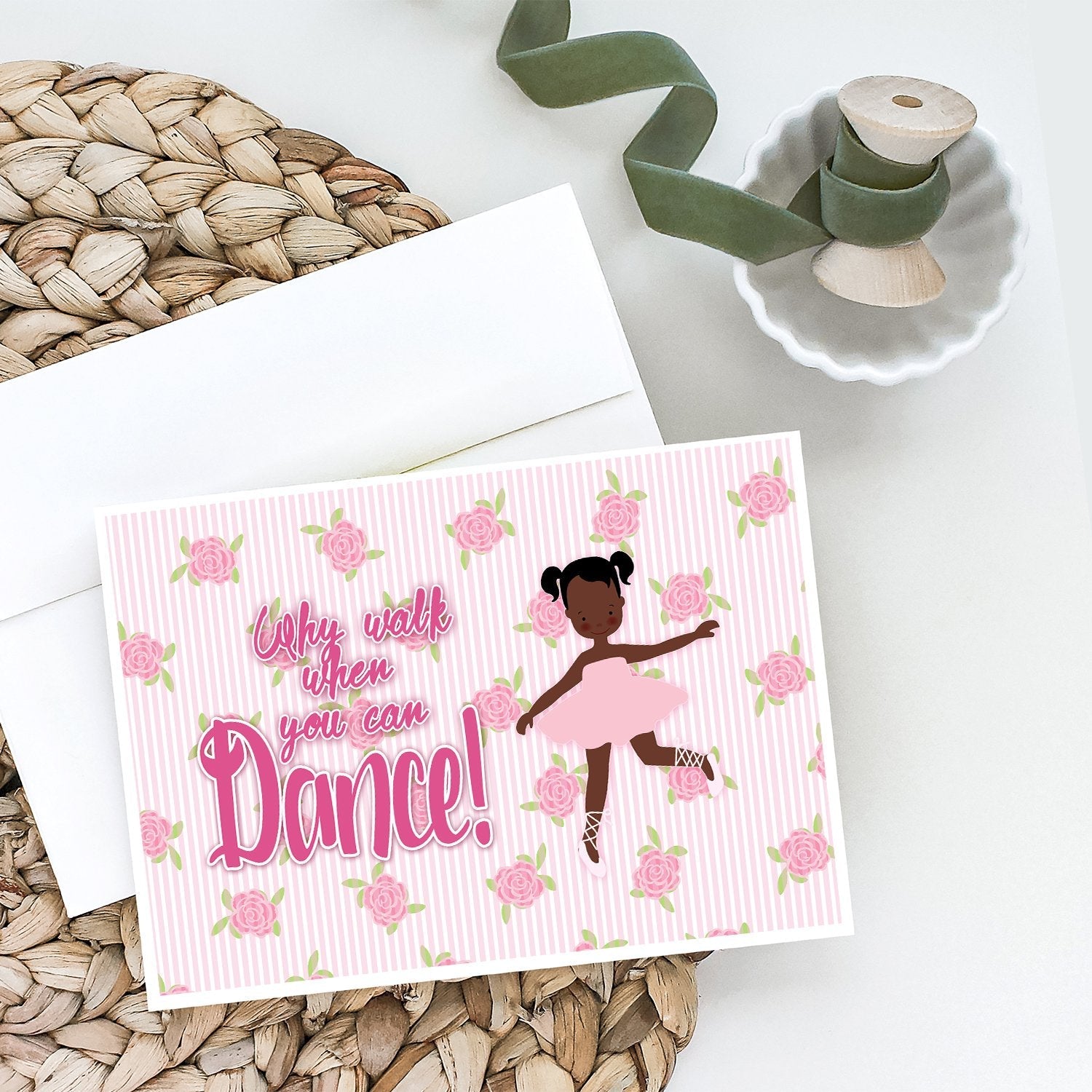 Ballet African American Pigtails Greeting Cards Pack of 8 Blank Cards with Envelopes Whimsical A7 Size 5x7
