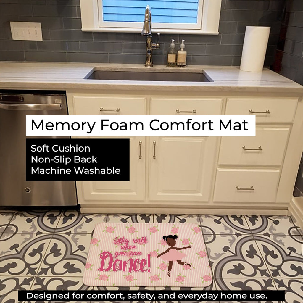 Ballet African American Pigtails Memory Foam Kitchen Mat Machine Washable Anti-Fatigue Cushion Comfort Bath or Kitchen Rug