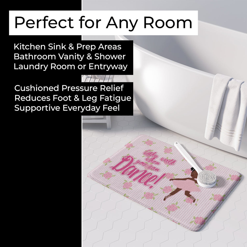 Ballet African American Pigtails Memory Foam Kitchen Mat Machine Washable Anti-Fatigue Cushion Comfort Bath or Kitchen Rug