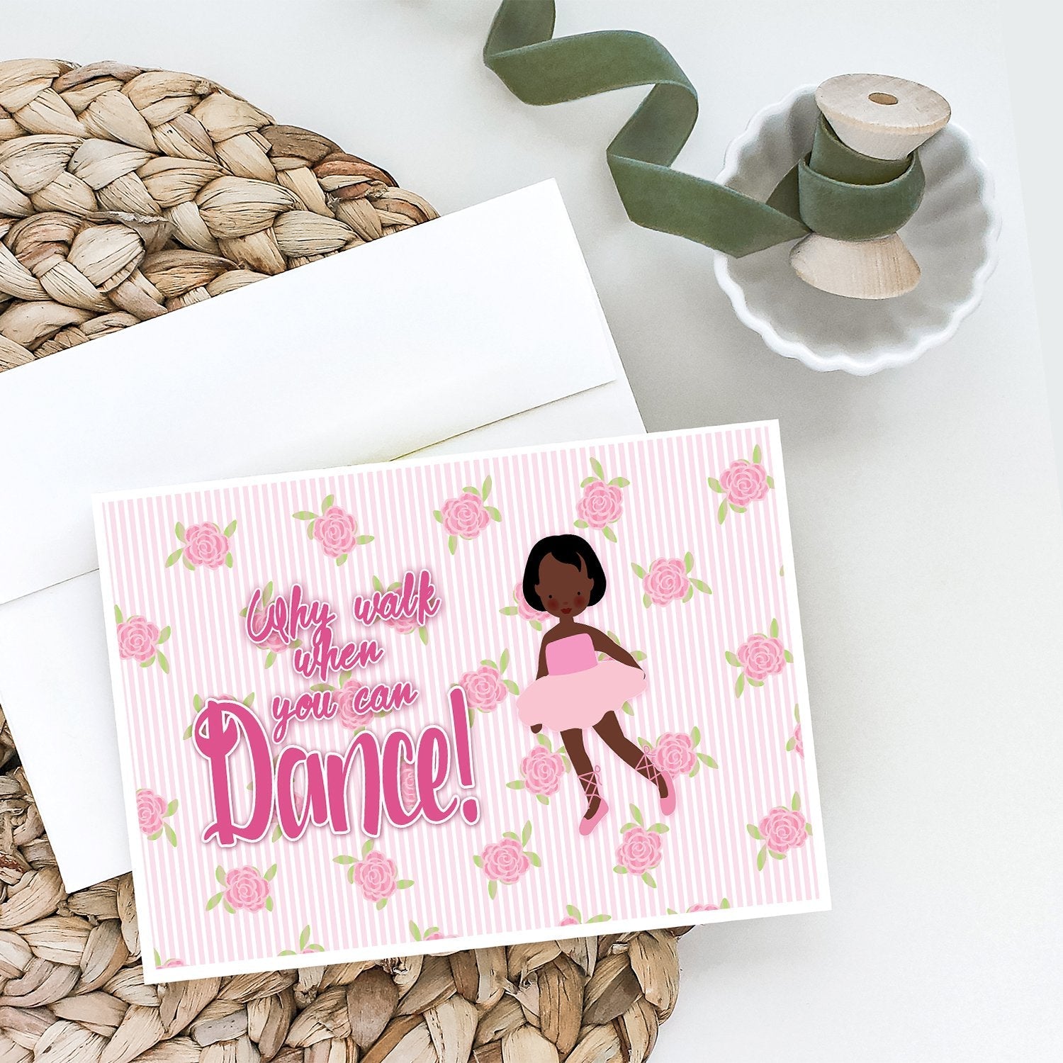 Ballet African American Short Hair Greeting Cards Pack of 8 Blank Cards with Envelopes Whimsical A7 Size 5x7