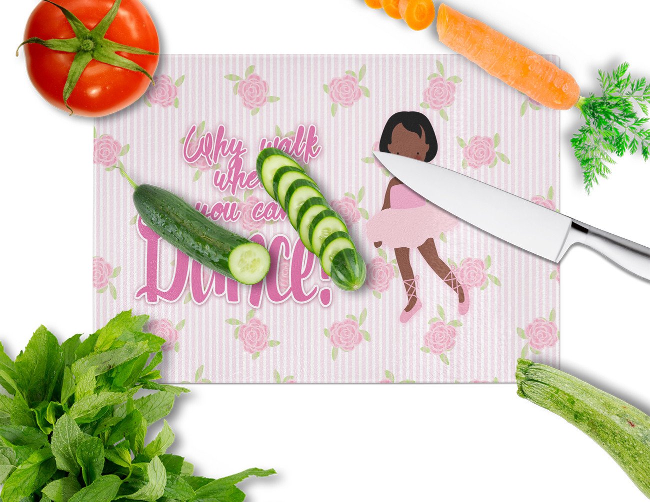 Ballet African American Short Hair Cutting Board Tempered Glass Kitchen Cutting Surface, Heat Resistant Chopping, Non-Slip Feet, Food Prep & Serving