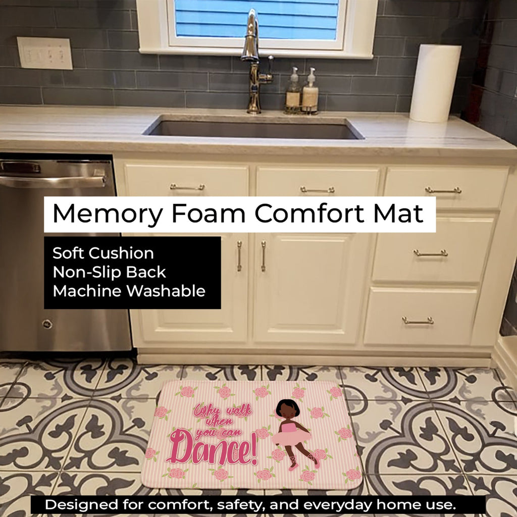 Ballet African American Short Hair Memory Foam Kitchen Mat Machine Washable Anti-Fatigue Cushion Comfort Bath or Kitchen Rug