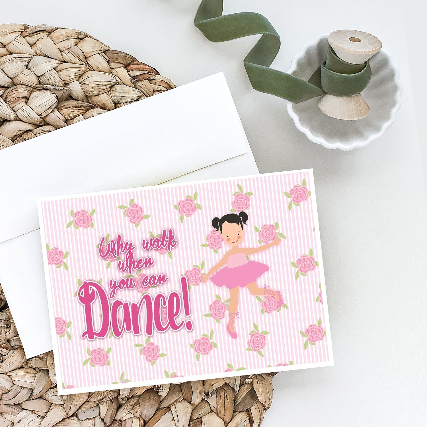 Ballet Pigtails Greeting Cards Pack of 8 Blank Cards with Envelopes Whimsical A7 Size 5x7