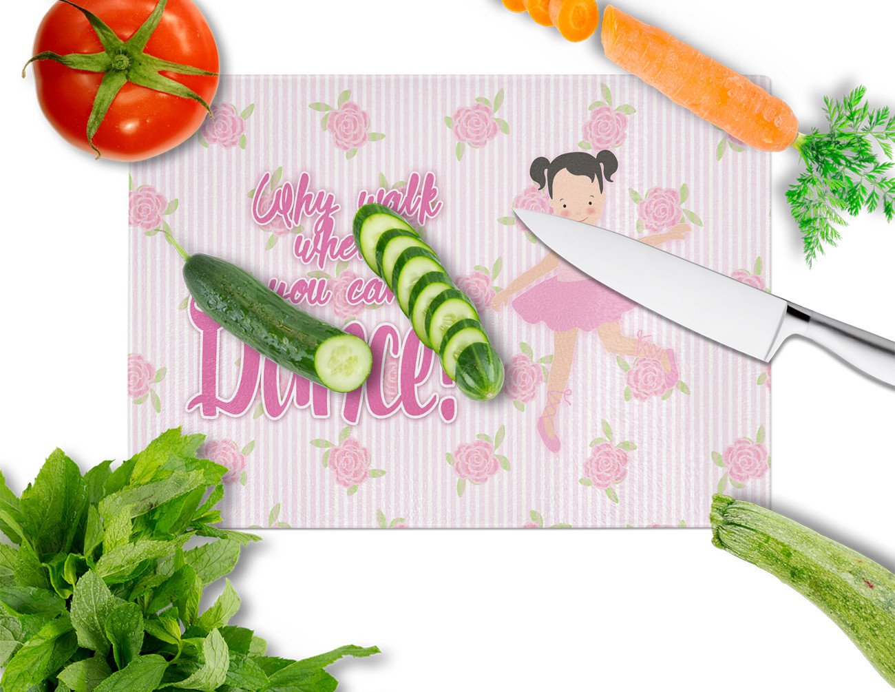 Ballet Pigtails Cutting Board Tempered Glass Kitchen Cutting Surface, Heat Resistant Chopping, Non-Slip Feet, Food Prep & Serving
