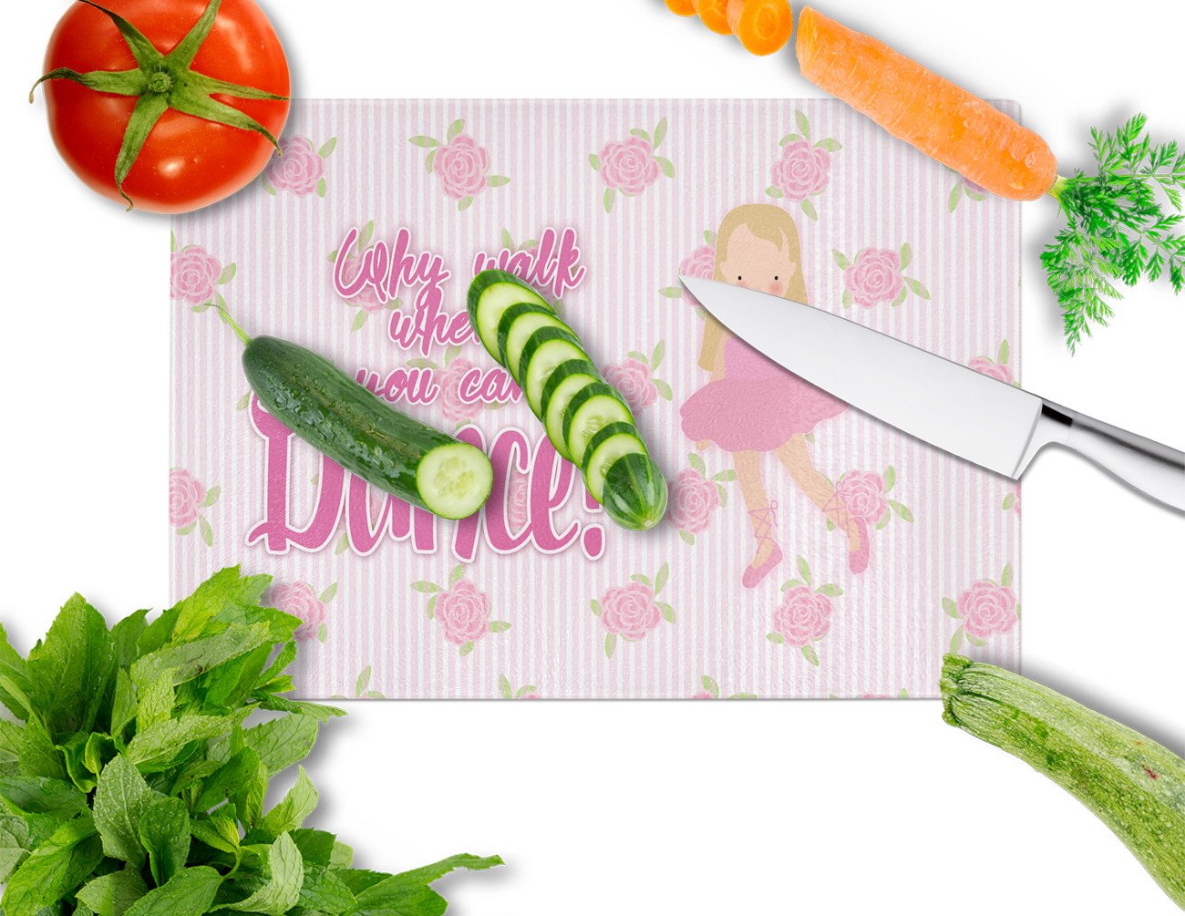 Ballet Long Blonde Hair Cutting Board Tempered Glass Kitchen Cutting Surface, Heat Resistant Chopping, Non-Slip Feet, Food Prep & Serving