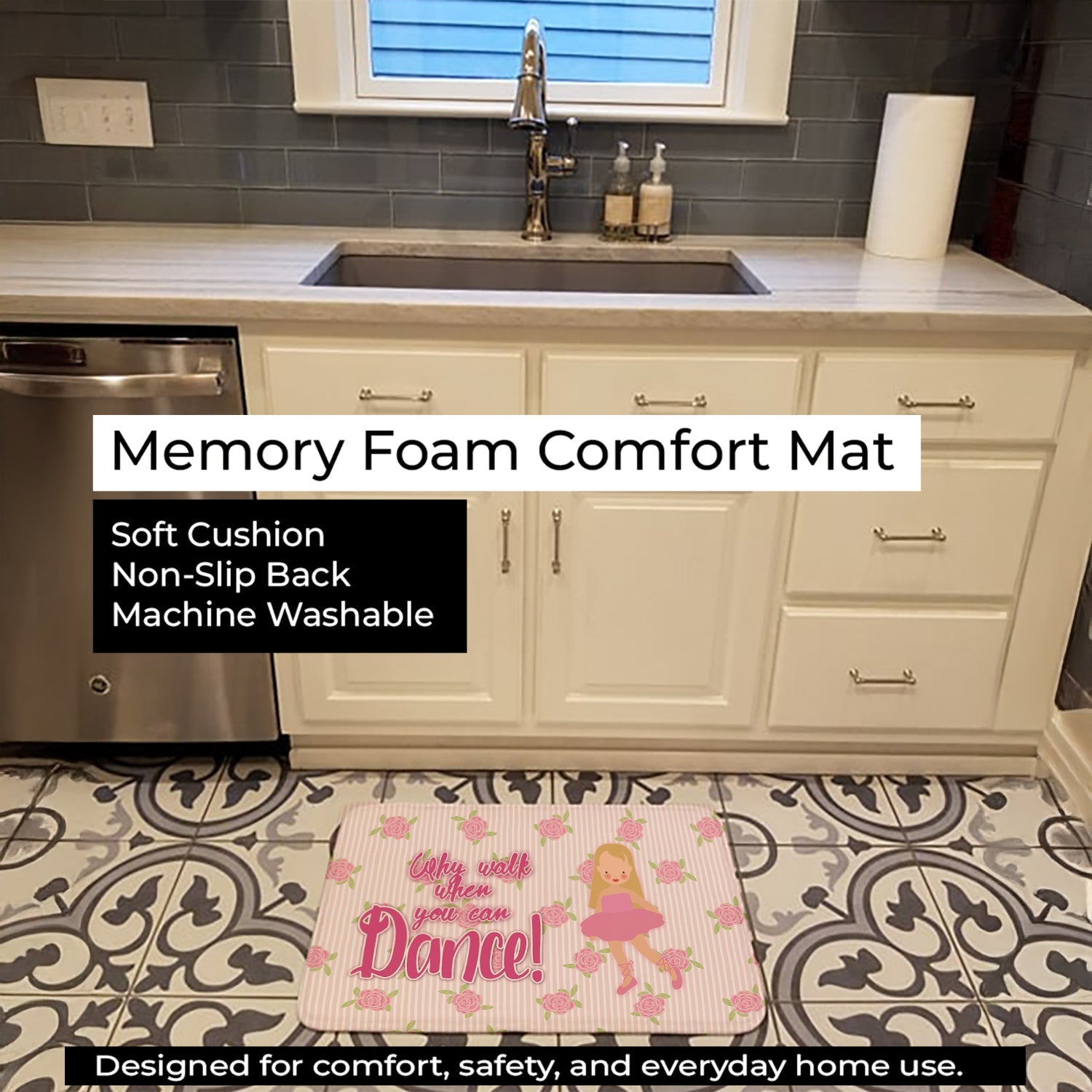 Ballet Long Blonde Hair Memory Foam Kitchen Mat Machine Washable Anti-Fatigue Cushion Comfort Bath or Kitchen Rug