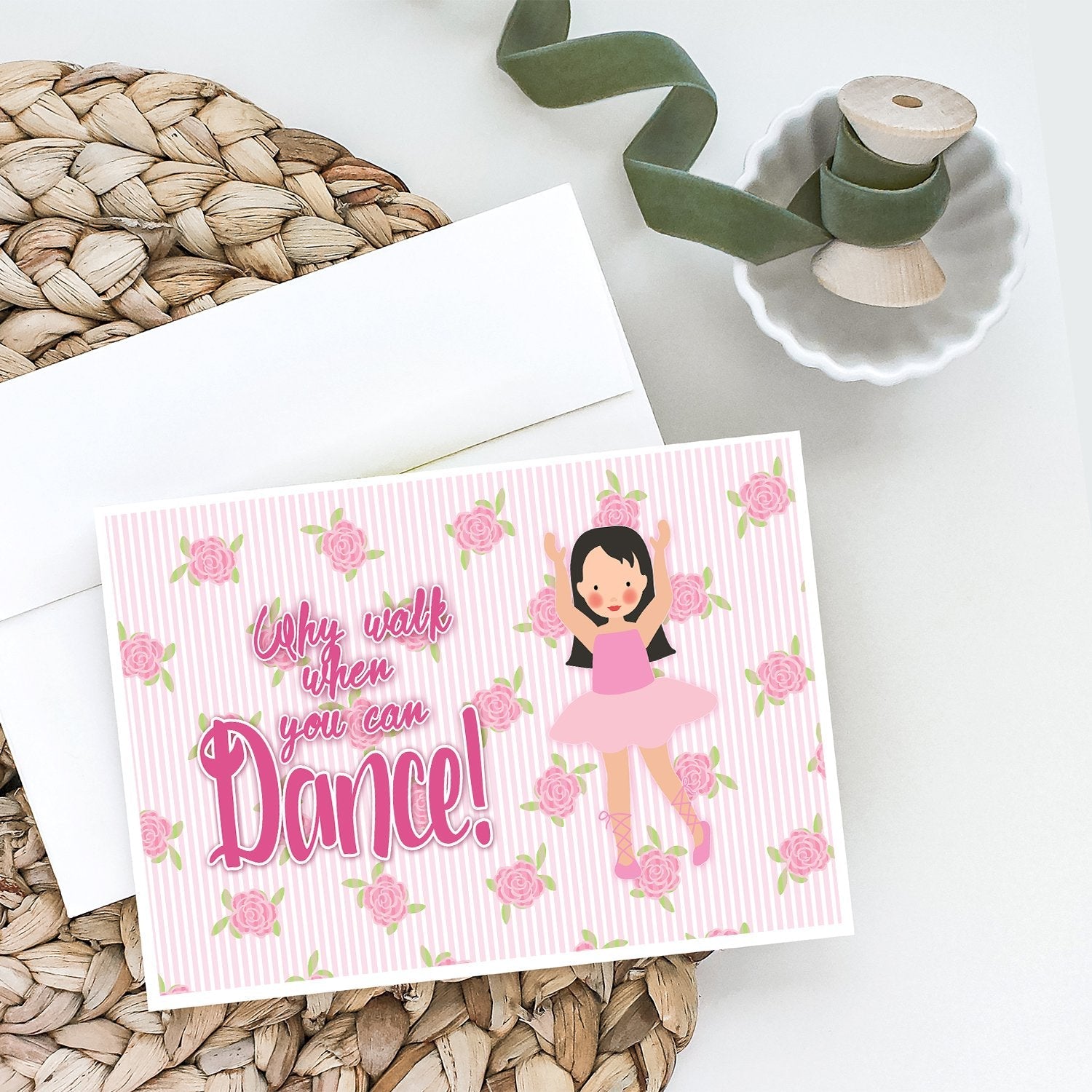 Ballet Long Dark Hair Greeting Cards Pack of 8 Blank Cards with Envelopes Whimsical A7 Size 5x7