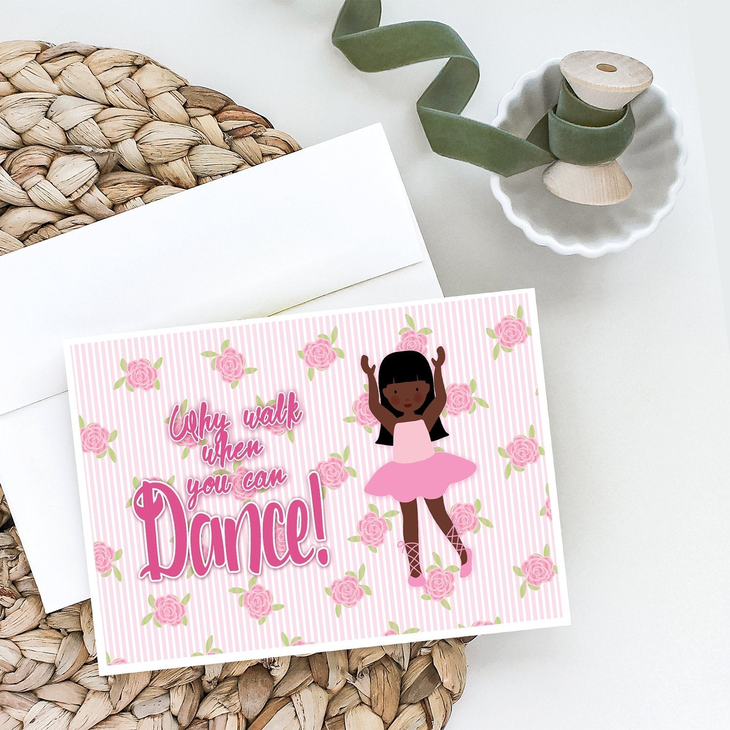 Ballet Long Hair African American Greeting Cards Pack of 8 Blank Cards with Envelopes Whimsical A7 Size 5x7