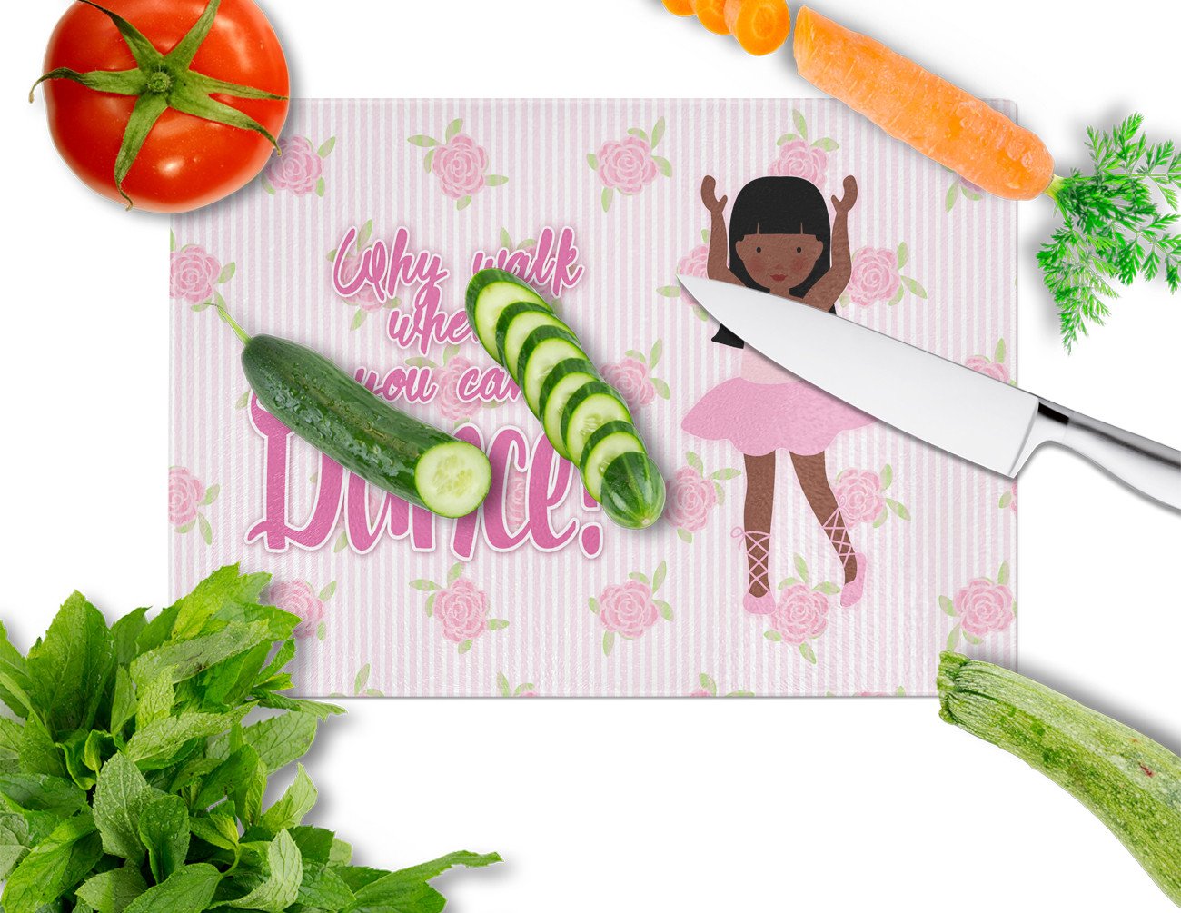Ballet Long Hair African American Cutting Board Tempered Glass Kitchen Cutting Surface, Heat Resistant Chopping, Non-Slip Feet, Food Prep & Serving