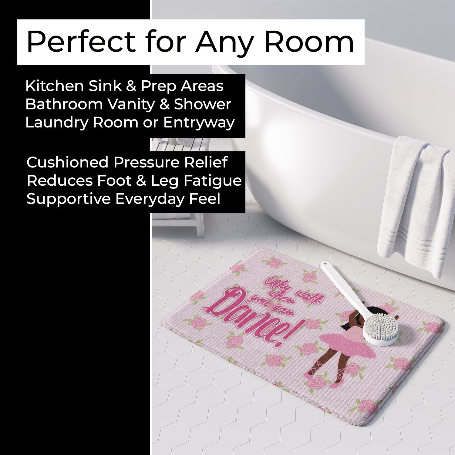 Ballet Long Hair African American Memory Foam Kitchen Mat Machine Washable Anti-Fatigue Cushion Comfort Bath or Kitchen Rug