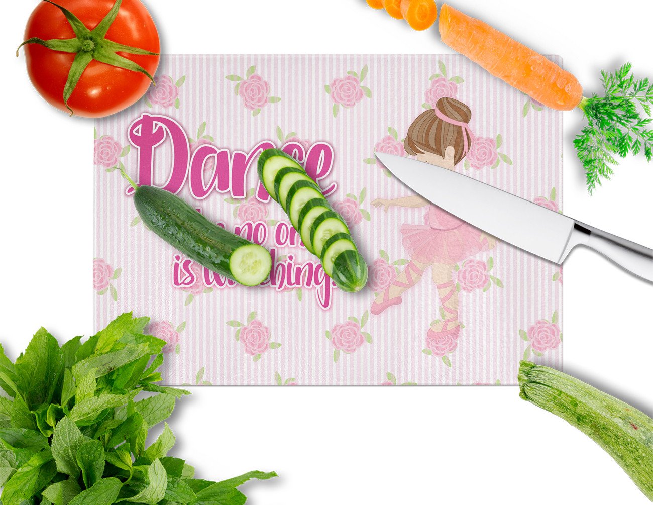 Ballet Dance Brunette Cutting Board Tempered Glass Kitchen Cutting Surface, Heat Resistant Chopping, Non-Slip Feet, Food Prep & Serving