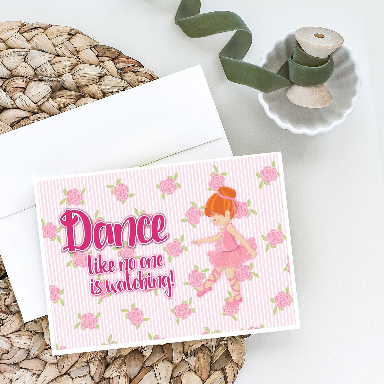 Ballet Dance Red Hair Greeting Cards Pack of 8 Blank Cards with Envelopes Whimsical A7 Size 5x7