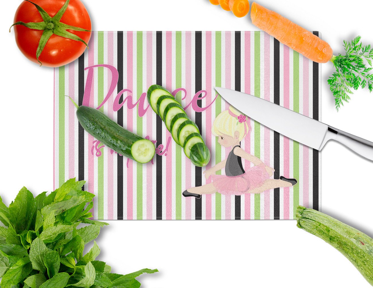 Ballet Dance is my Life Blonde Cutting Board Tempered Glass Kitchen Cutting Surface, Heat Resistant Chopping, Non-Slip Feet, Food Prep & Serving