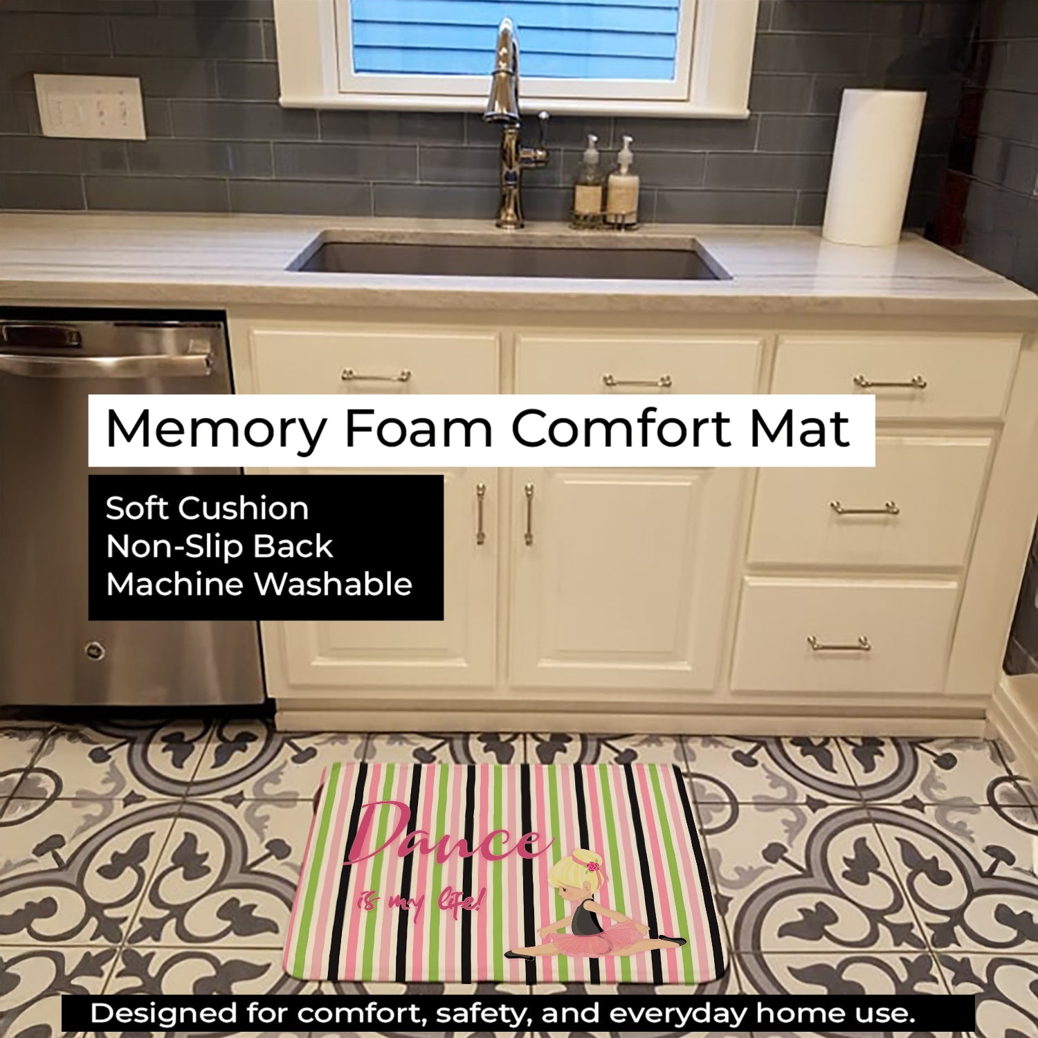 Ballet Dance is my Life Blonde Memory Foam Kitchen Mat Machine Washable Anti-Fatigue Cushion Comfort Bath or Kitchen Rug