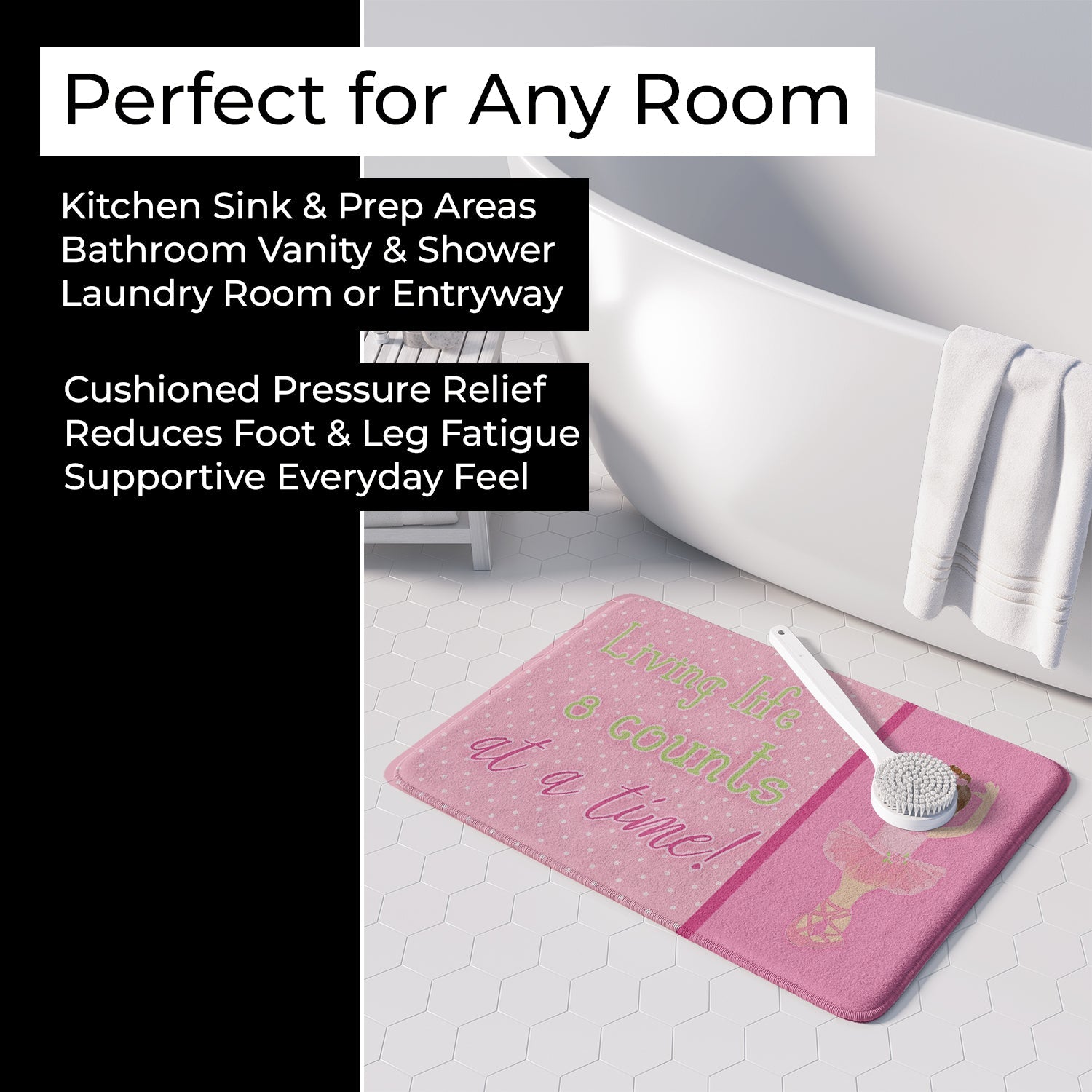 Ballet in 8 Counts Brunette Memory Foam Kitchen Mat Machine Washable Anti-Fatigue Cushion Comfort Bath or Kitchen Rug