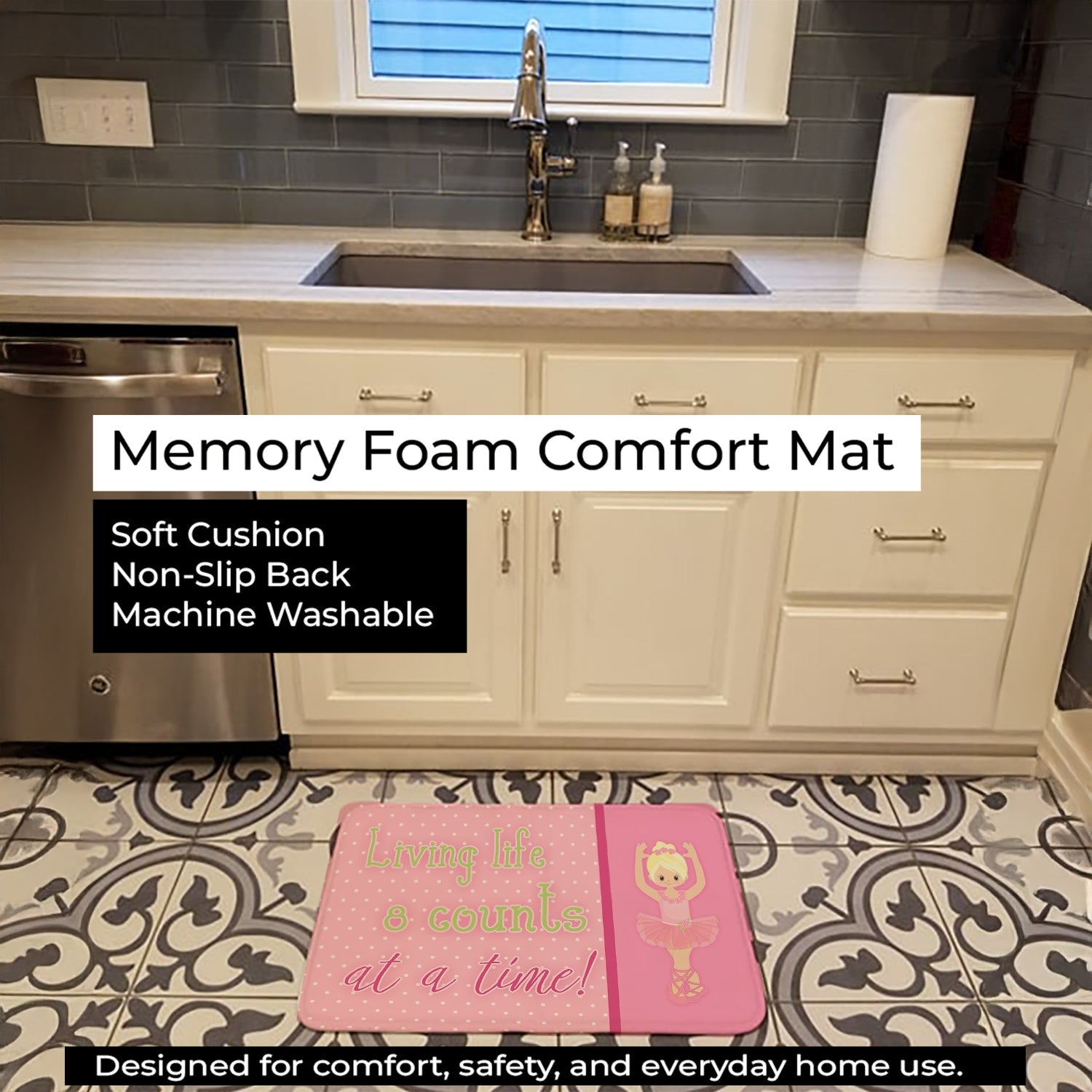 Ballet in 8 Counts Blonde Memory Foam Kitchen Mat Machine Washable Anti-Fatigue Cushion Comfort Bath or Kitchen Rug